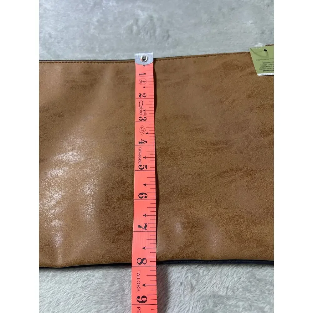 Vegan Leather Cosmetic Pouch Tan Zip Clutch Travel Makeup Organizer Bag NWT